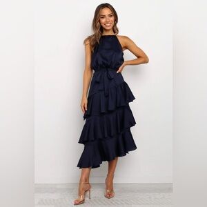Petal & Pup Midnight Blue Ruffle Midi Dress